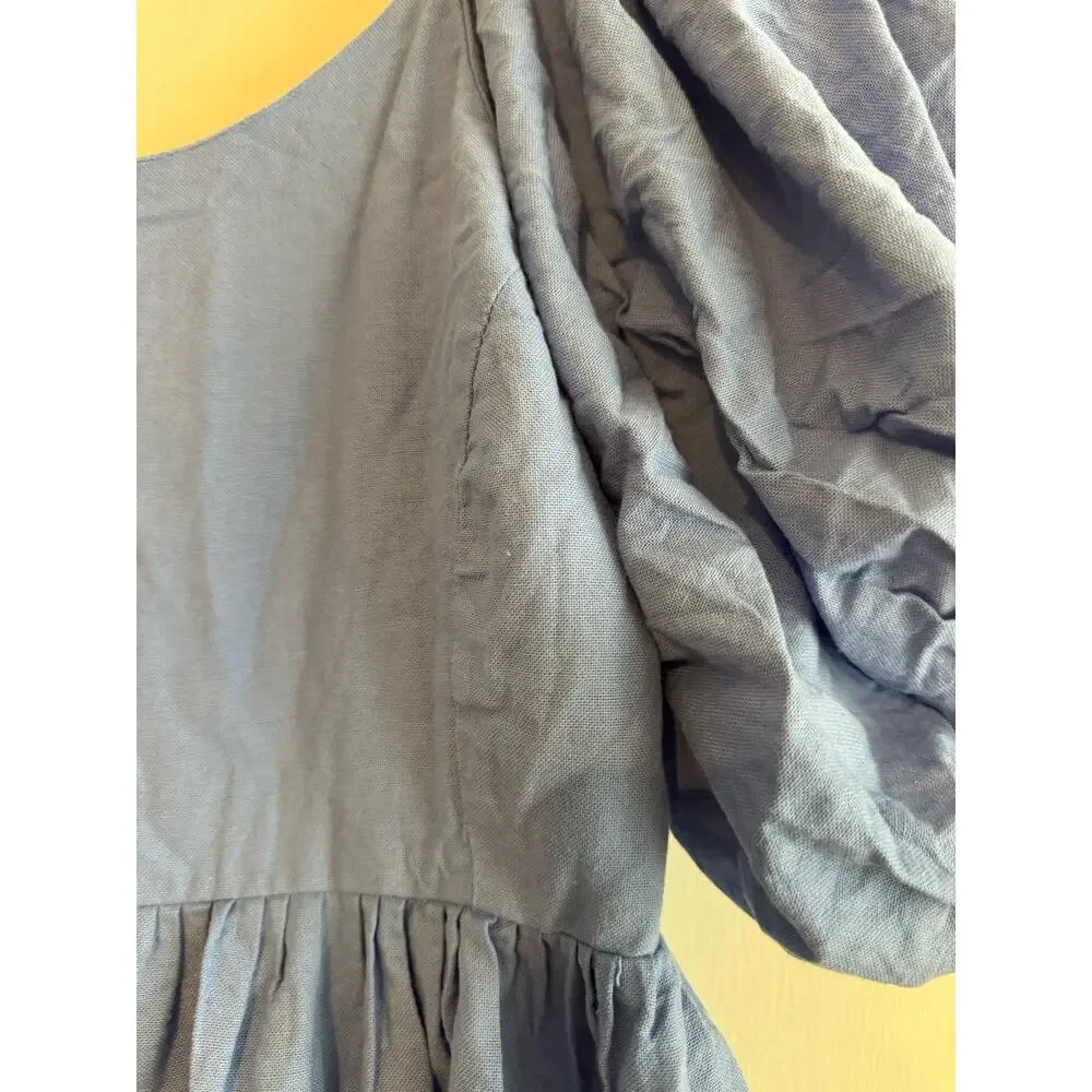 ELF Made by Hand Dress large Puff short sleeve mini dress 100% Linen ruched XXL - Picture 5 of 11